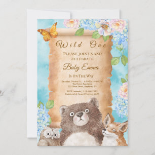 Wild One Wald Baby Shower Wasserfarben Kunst Einladung
