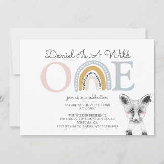 Wild One Watercolor Rainbow Boy's First Birthday I Einladung