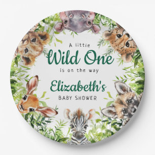 Wild One Watercolor Safari Animals Baby Shower Pappteller