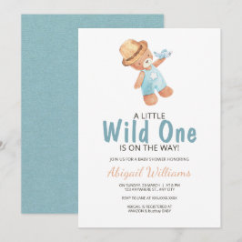 Wild One Watercolor Teddy Bear Baby Show Invitat Einladung