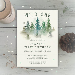 Wild-One-Watercolor-Waldtiere 1. Geburtstag Einladung
