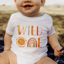 Wild One-Whimsical Watercolor Boho Rainbow & Sun Baby Strampler