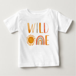 Wild One-Whimsical Watercolor Boho Rainbow & Sun Baby T-shirt