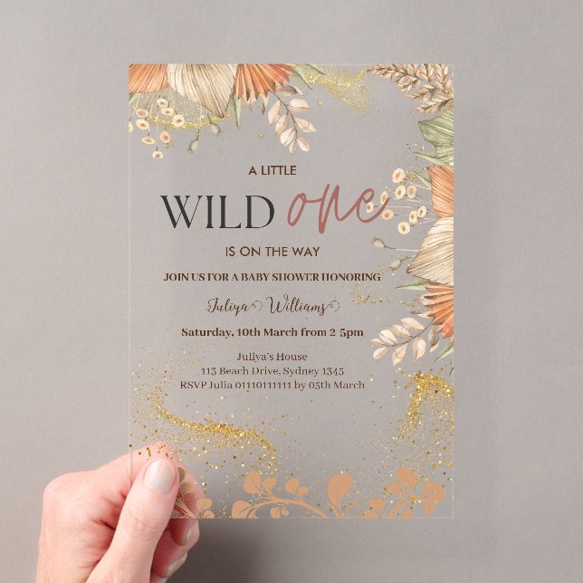Wild One wild Blume Baby Shower Acryleinladungen (Insitu (Handheld))