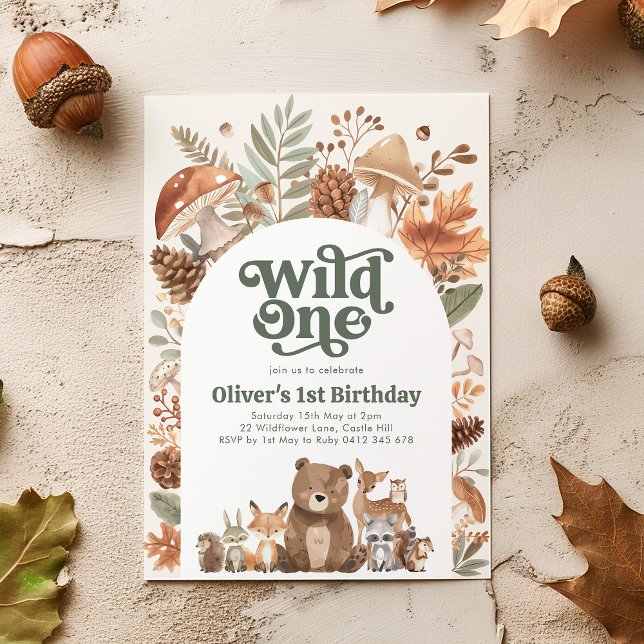 Wild One Woodland 1st Birthday Party Einladung (Wild One! Woodlands 1st Birthday Party Invitation)