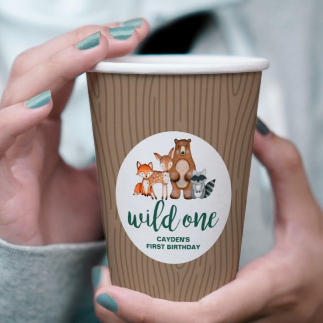 Wild One Woodland Animal Birch Tree Erster Geburts Pappbecher (Von Creator hochgeladen)