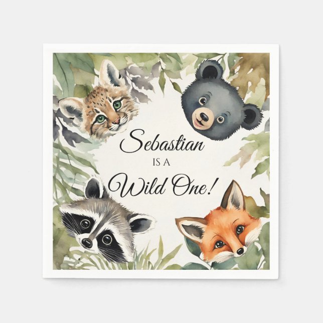 Wild One Woodland Animal Birthday Party Serviette (Vorderseite)