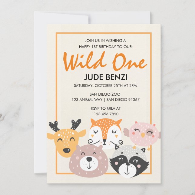 Wild One Woodland Animal - Einladung zum ersten Ge (Vorderseite)