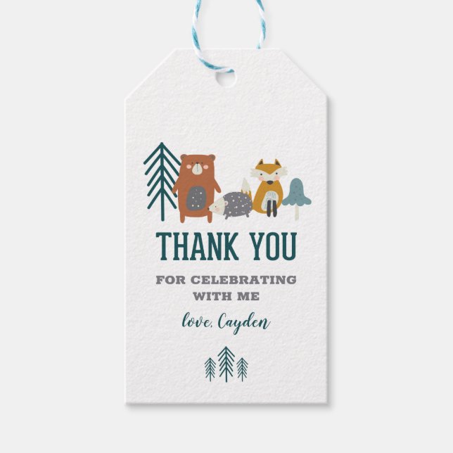 Wild One Woodland Animal First Birthday Gunst Geschenkanhänger (Vorderseite)