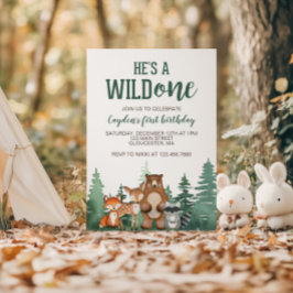 Wild One Woodland Animal First Birthday Invitation