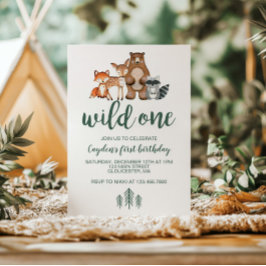 Wild One Woodland Animal First Birthday Invitation