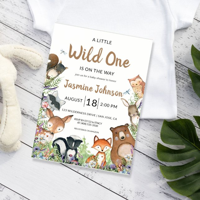Wild One Woodland Baby shower Animaux Invitation (Créateur téléchargé)