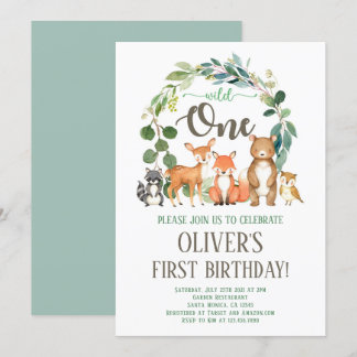 Wild One Woodland Birthday Invitation Boy Einladung