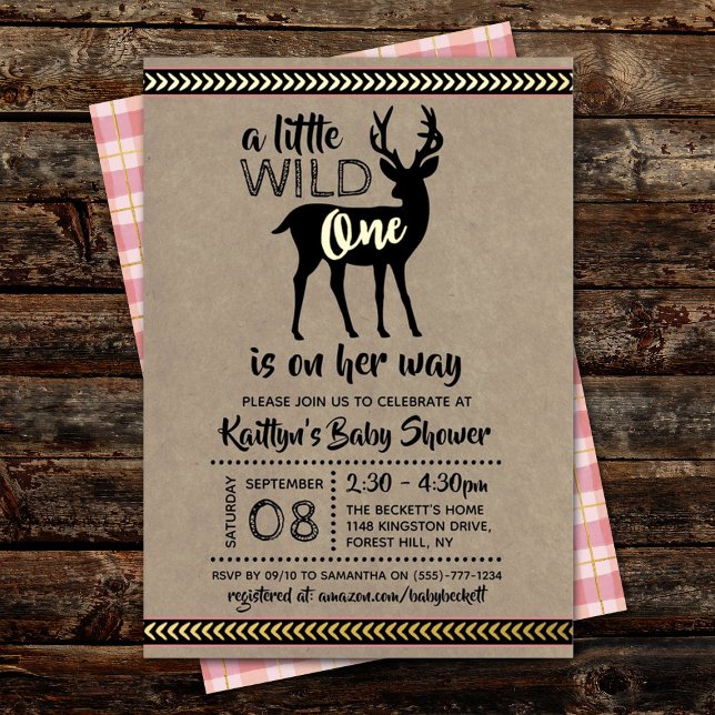 Wild One Woodland Deer Girls Baby Shower Real Folieneinladung (Von Creator hochgeladen)