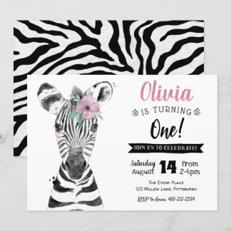 Wild One Zebra | Mädchen Einladung 1. Geburtstag