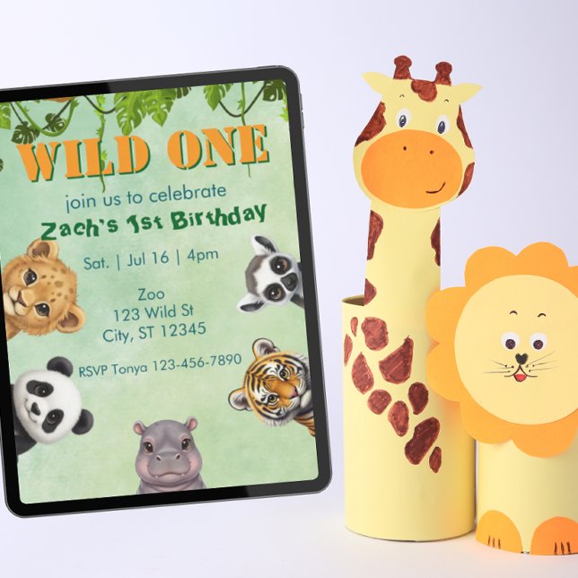 Wild One, Zoo Animal 1st Birthday Invitation Einladung (Von Creator hochgeladen)