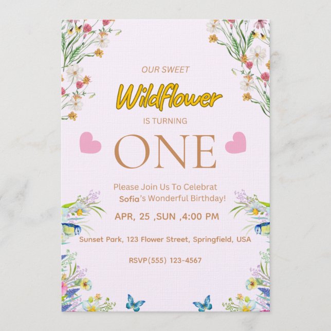 Wild & Onederful Floral Birthday Invitation (Devant)