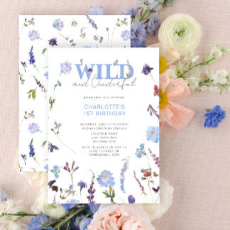 Wild & Onederful Girl 1. Geburtstag Blue Floral Einladung