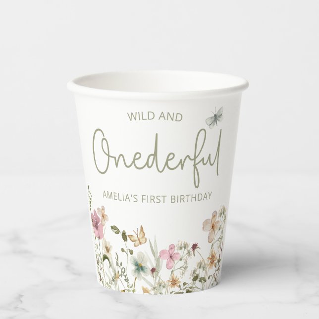 Wild & Onederful Wildblume 1. Geburtstag Party Pappbecher (Vorderseite)