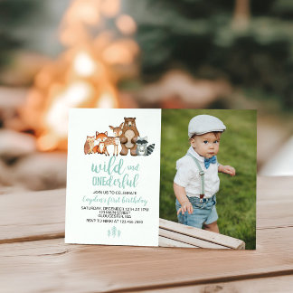 Wild Onederful Woodland Animal 1. Geburtstag Foto Einladung