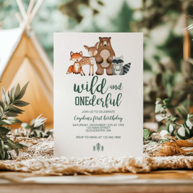 Wild Onederful Woodland Animal Erstgeburtstag Invi Einladung (Von Creator hochgeladen)