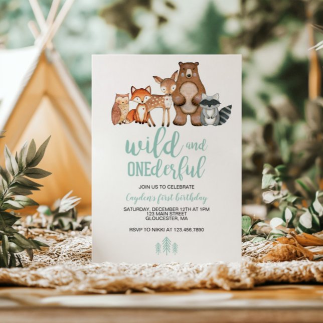 Wild Onederful Woodland Animal zum ersten Geburtst Einladung (Von Creator hochgeladen)