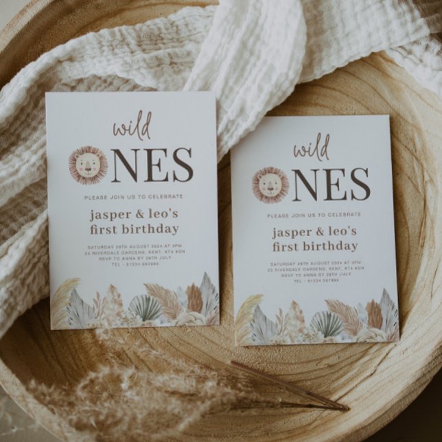 Wild Ones Twins neutrale Blätter Einladung zum Geb (Von Creator hochgeladen)