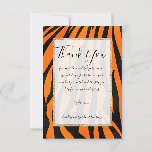 Wild Orange Black Tiger Stripes Animal Print Dankeskarte (Vorderseite)