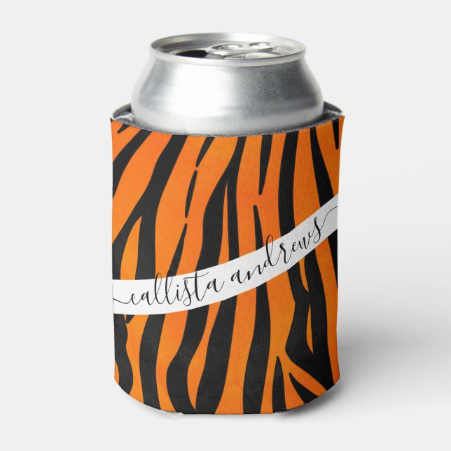 Wild Orange Black Tiger Stripes Animal Print Dosenkühler (Kanne Vorderseite)