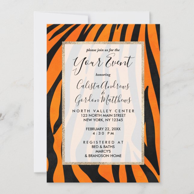 Wild Orange Black Tiger Stripes Animal Print Einladung (Vorderseite)