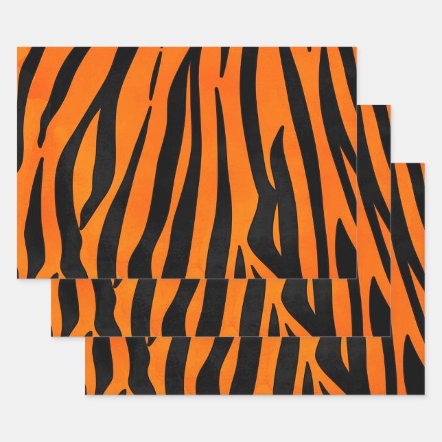 Wild Orange Black Tiger Stripes Animal Print Geschenkpapier Set (Set)