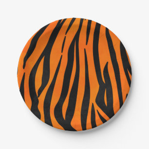 Wild Orange Black Tiger Stripes Animal Print Pappteller