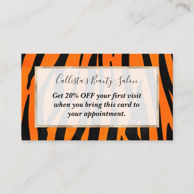 Wild Orange Black Tiger Stripes Animal Print Rabattkarte (Vorderseite)