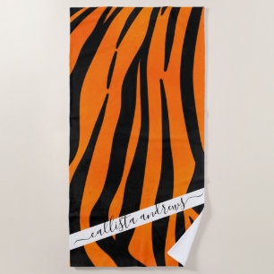 Wild Orange Black Tiger Stripes Animal Print Strandtuch