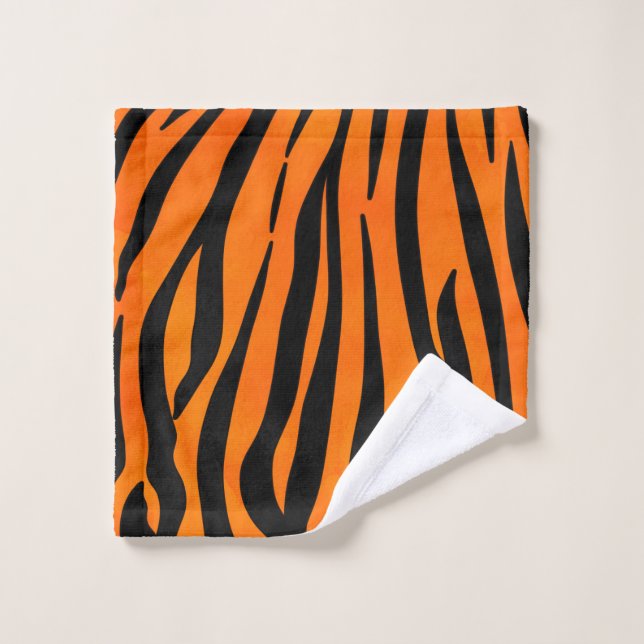 Wild Orange Black Tiger Stripes Animal Print Waschlappen (Waschlappen)