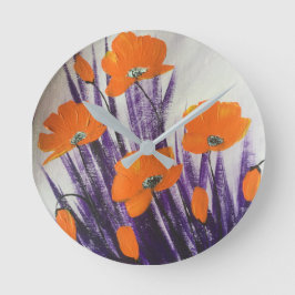 Wild orange poppies  runde wanduhr