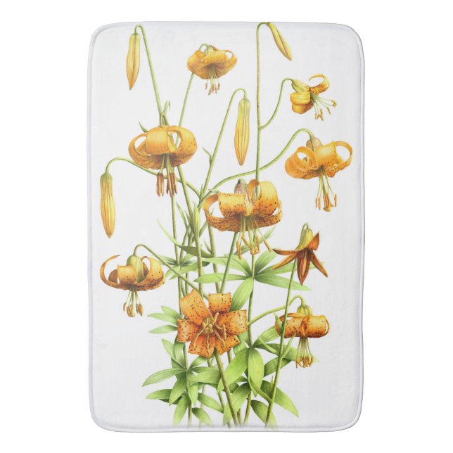 Wild Orange Tiger Lilies Botanical Art Badematte (Vorderseite Vertikal)