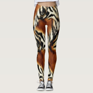 Wild Orange und Weiße Tiger Streifen Leggings
