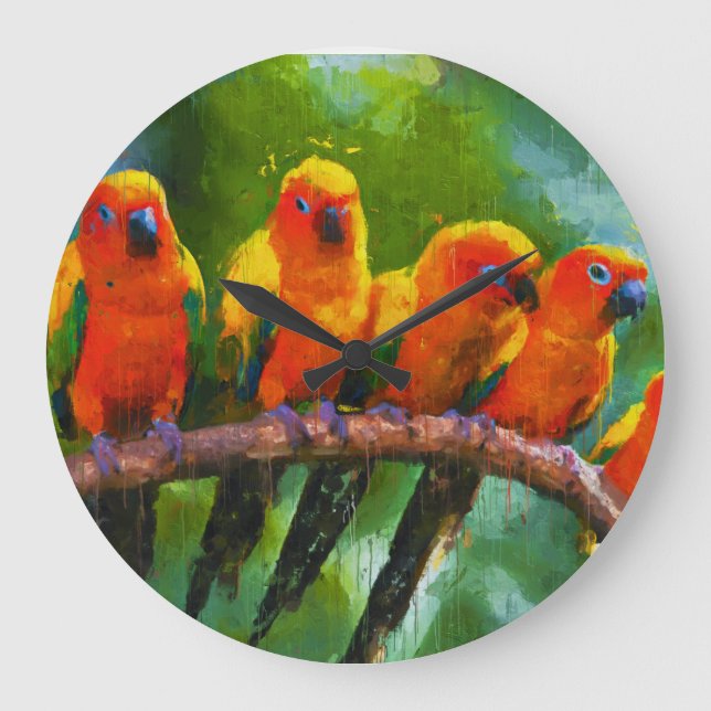 WILD PARROTS WALL CLOCK GROßE WANDUHR (Vorderseite)