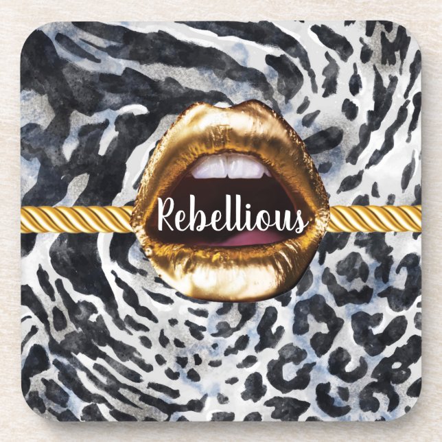 Wild Pattern Gold Lips Geschenk Décor Beauty Girly Getränkeuntersetzer (Vorderseite)