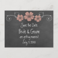 Wild Peach Rose Chalkboard Save the Date Postkarte