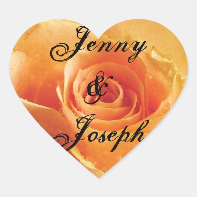 Wild Peach Rose Personalisiert Wedding Herz-Aufkleber (Vorderseite)