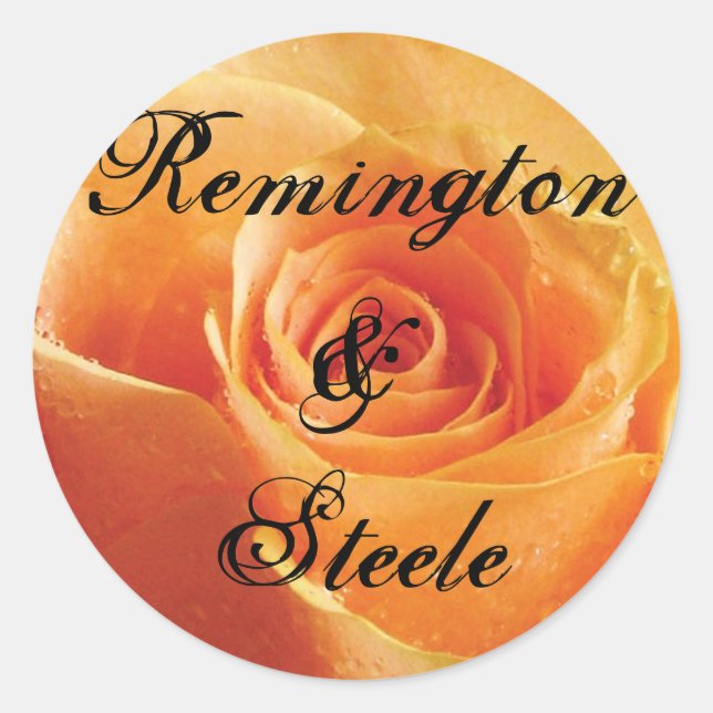Wild Peach Rose Personalisiert Wedding Runder Aufkleber (Vorderseite)