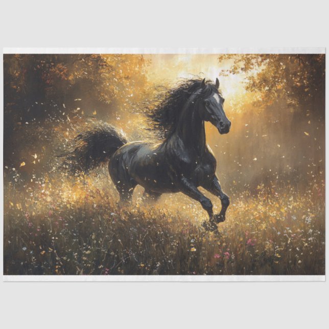 Wild Pferd Schwarzer Stallion Mustang Decoupage Seidenpapier (Vorderseite)