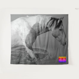 WILD-PFERDE VON UTAH PINTO AM WASSERLOLE Tapestry Wandteppich