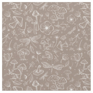 Wild Pilz Botanische Drucksubstanz in Taupe Stoff