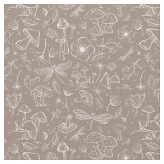 Wild Pilz Botanische Drucksubstanz in Taupe Stoff