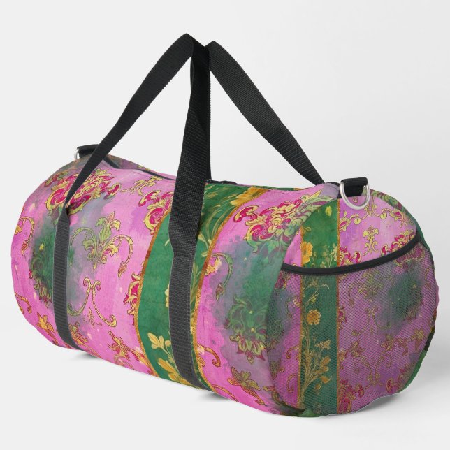 Wild Pink Green Damask Grunge - Duffel Bag Duffle Bag (Rechte Ecke)