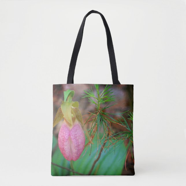 Wild Pink Lady Slipper Orchid And Evergreens   Tasche (Vorderseite)