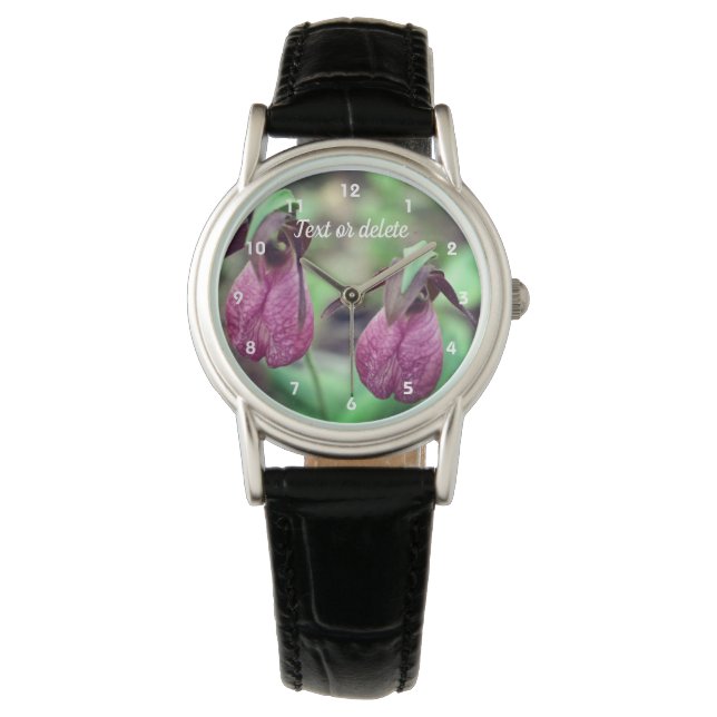 Wild Pink Lady Slipper Orchid Blume Paar 2 Armbanduhr (Vorderseite)
